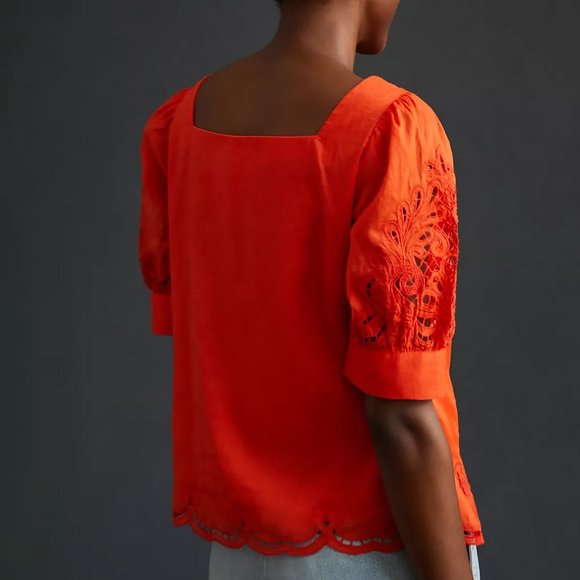 By Anthropologie Short-Sleeve Cutwork Blouse - Picture 3 of 4